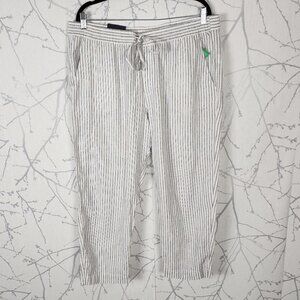 GAP White Stripe 55% Linen Blend High Rise Easy Ankle Pants